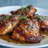 Slow Cooker Honey Mustard Chicken simmered in a crockpot, with minced garlic and herbs visible in the velvety sauce.