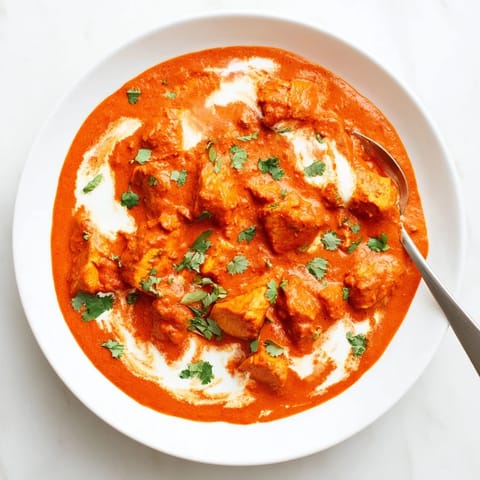 Golden-brown broiled Chicken Tikka Masala pieces glisten in a creamy, spicy tomato sauce, ready to serve over fluffy basmati rice.