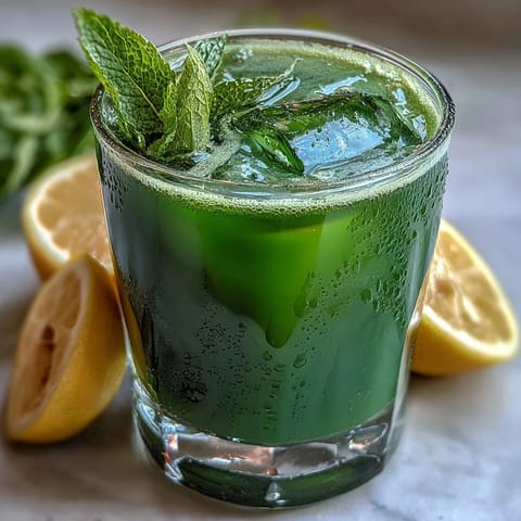 Vibrant Celery Ginger Lemon Juice, a healthy morning beverage with fresh mint and citrus notes.