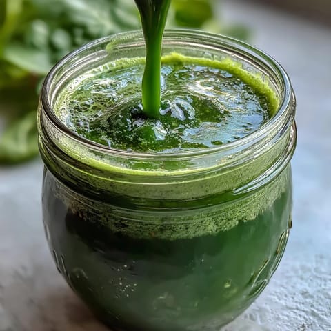 Close-up of a refreshing Green Detox Smoothie, a vibrant blend of greens and fruit.