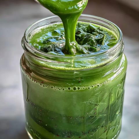 Vibrant Green Detox Smoothie packed with fruit and mint, perfect for a healthy morning boost.