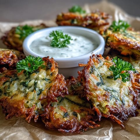 A close-up of tender Cabbage Fritters with Dipping Sauce, stacked high on a rustic wooden serving board.