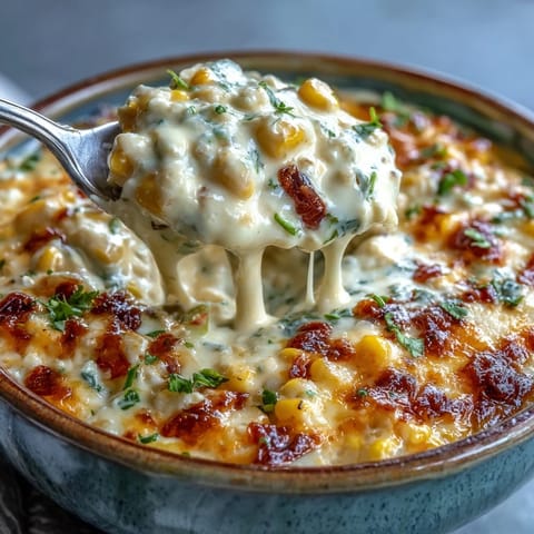 Warm, bubbling Crack Corn Dip with melted cheddar and jalapeños served in a bowl, surrounded by crispy tortilla chips for dipping at a party.