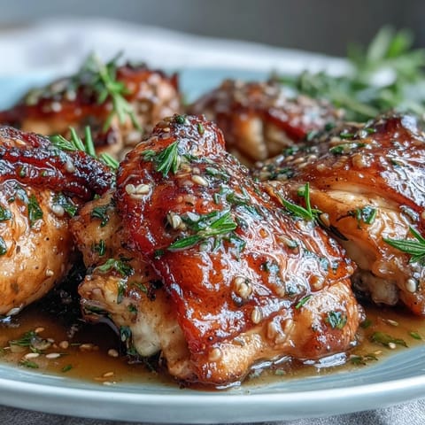 Slow Cooker Honey Mustard Chicken breasts in a thick, glossy golden sauce, served over fluffy white rice.