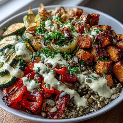 Fork-tender lentils and caramelized roasted vegetables create a vibrant Lentil Power Bowl.
