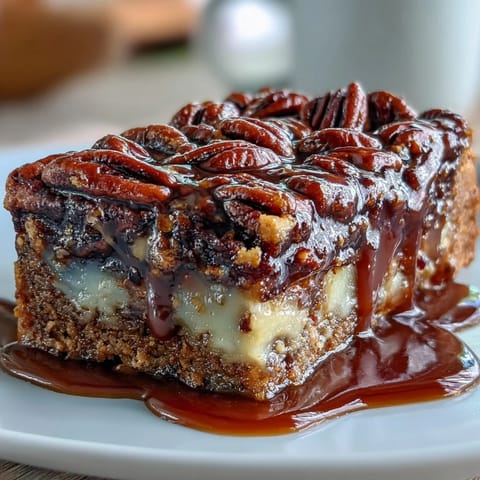 Kentucky Derby Pecan Pie Bars with Bourbon Glaze on a rustic wooden board, golden crust topped with toasted pecans and a glossy bourbon drizzle.