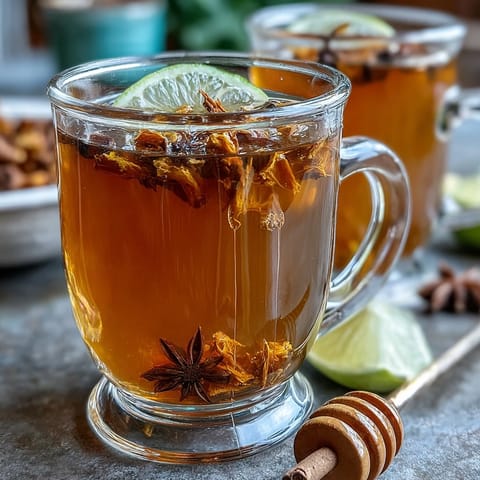A steaming mug of dandelion root tea with ginger and turmeric, perfect for a cozy, anti-inflammatory drink.