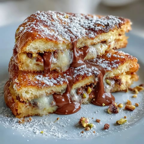 Buttery croissants filled with rich dark chocolate, golden-fried to perfection, and garnished with crunchy pistachios.