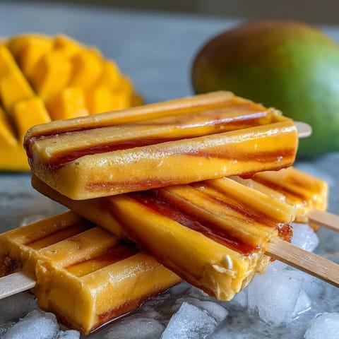 Vegan Mango Coconut Popsicles: vibrant orange hues meet creamy white swirls, a tropical delight.