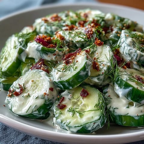 Viral cucumber salad with cream cheese, topped generously with everything bagel seasoning.
