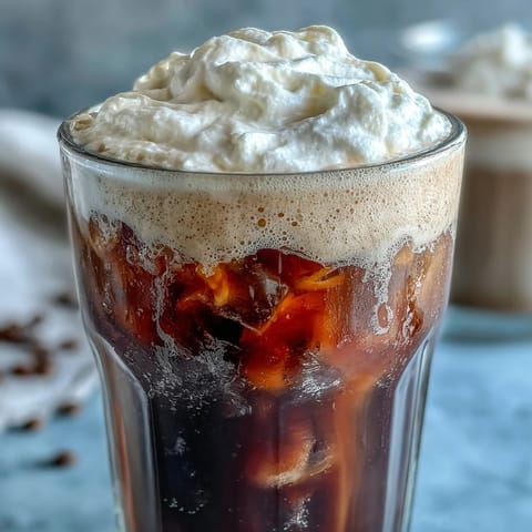 Smooth cold brew coffee with luscious vanilla sweet cream, a delightful summer treat.