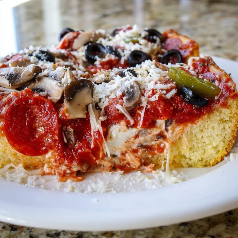 Chicago-style Deep Dish Pizza with thick, cheesy layers and rich tomato sauce, served hot and ready for a family gathering.