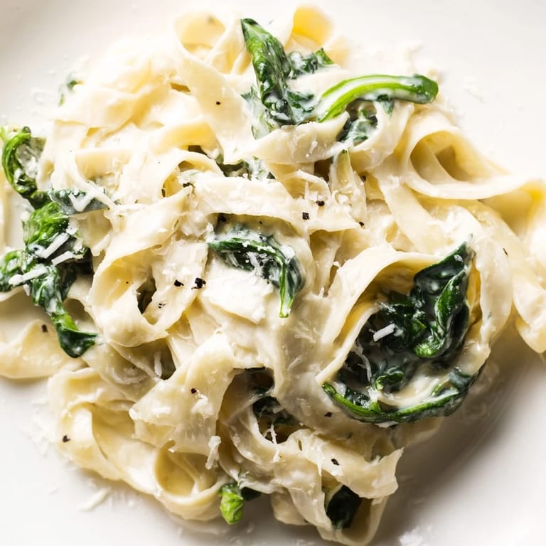 Serve this creamy garlic spinach pasta with a sprinkle of parsley and extra Parmesan for a delicious weeknight meal.