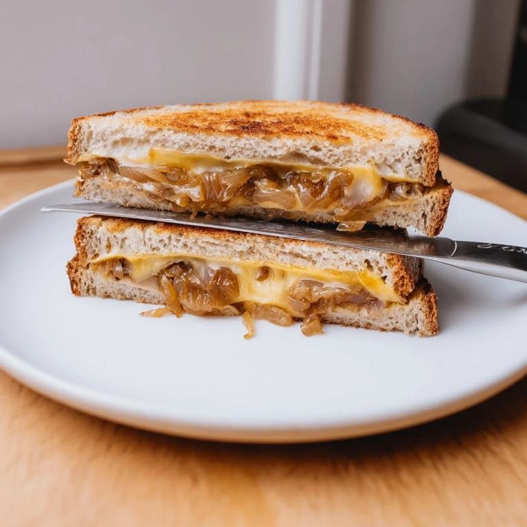 Crisp, buttery sourdough frames sweet caramelized onions and sharp cheddar in a perfectly pressed Caramelized Onion Grilled Cheese.
