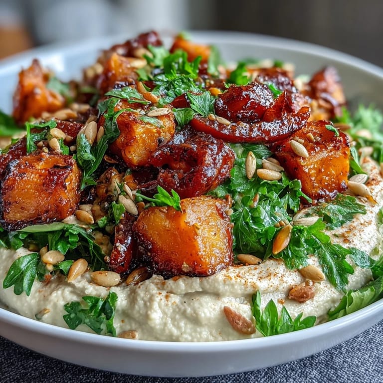 Vibrant, easy roast squash and hummus winter salad ready to be enjoyed.