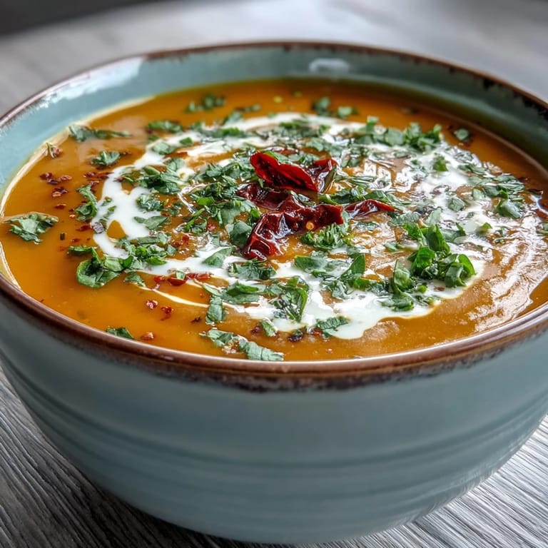 Velvety Carrot Celeriac Chilli Soup, a comforting vegan meal, ready to serve.