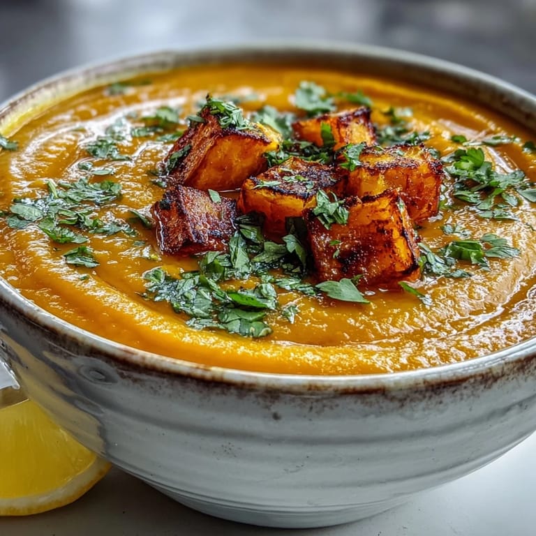 Savory Butternut Squash and Lentil Soup, showcasing vibrant colors and warming spices, ready to be served.