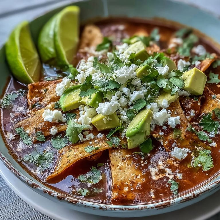 Golden fried tortilla strips swim in a smoky Sopa Azteca, garnished with fresh cilantro and crumbled panela cheese.