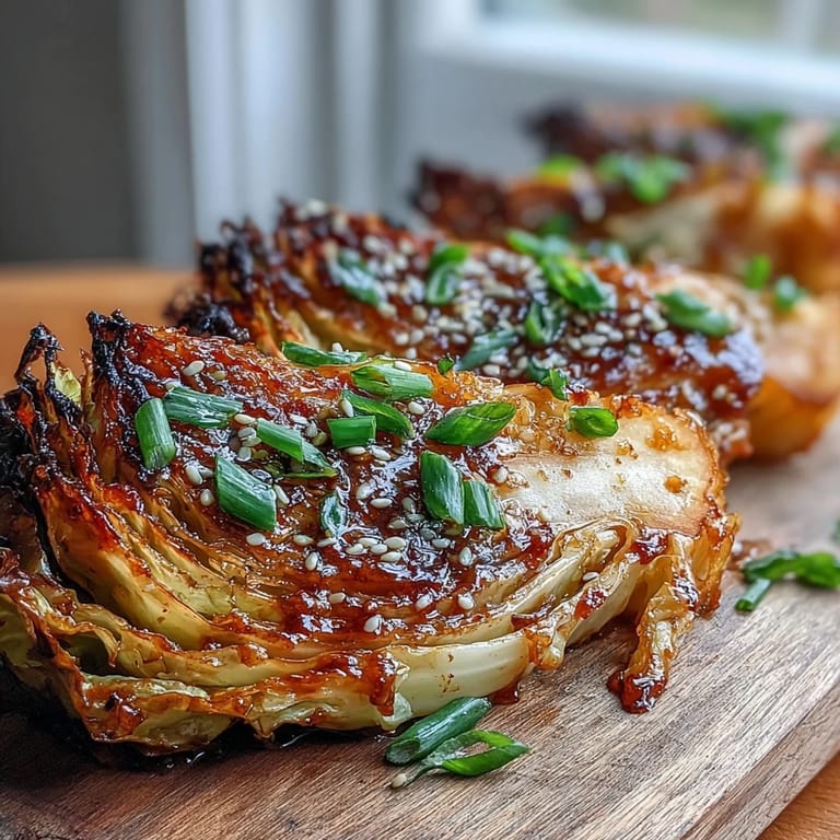 Roasted Miso Butter Roasted Cabbage Wedges with caramelized edges and a glossy, umami-rich glaze resting on parchment paper.