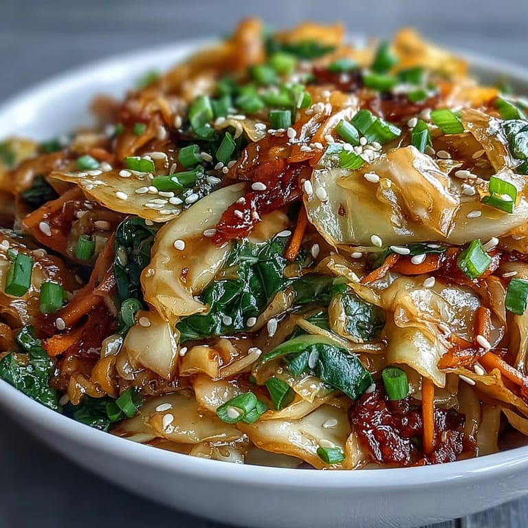 Sizzling Hot and Sour Cabbage with fresh ginger, garlic, and scallions.