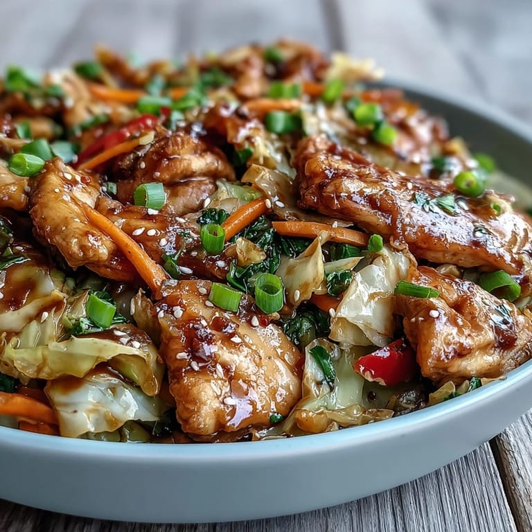 Sizzling Chicken Cabbage Stir-Fry with vibrant green cabbage and red bell peppers steams in a hot wok.