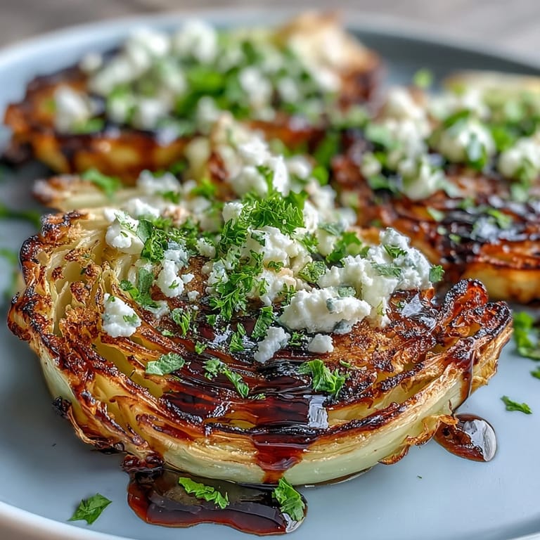 Oven-baked Crispy Cabbage Steaks With Feta and Balsamic with crispy edges, creamy feta, and a vibrant balsamic reduction for dinner.