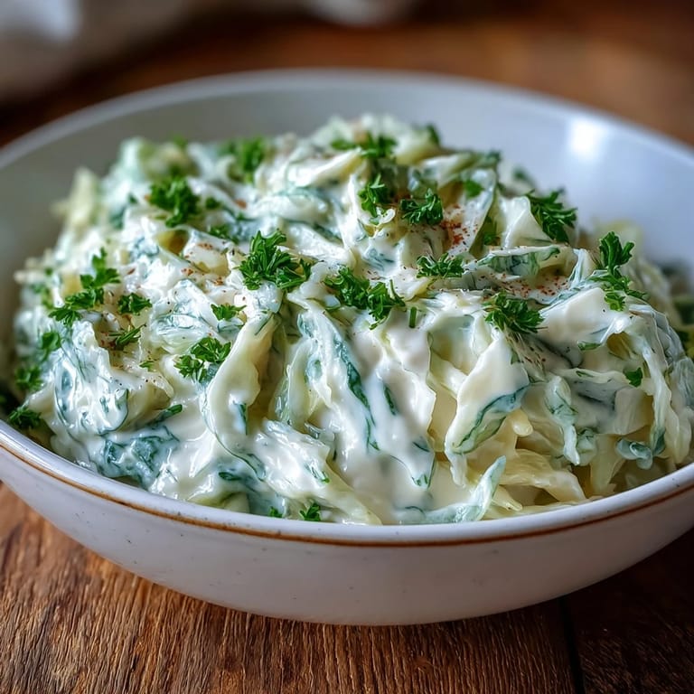 A skillet of creamy sautéed cabbage with onion and nutmeg, steaming gently next to sliced roast chicken for a comforting meal.