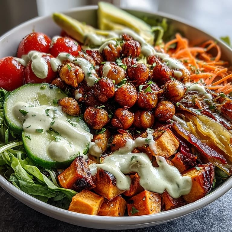 A finished Breakfast Buddha Bowl topped with avocado slices, fresh tomatoes, and zesty lemon dressing.