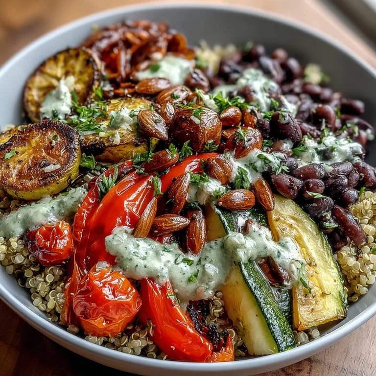This hearty Veggie and Quinoa Power Bowl features fluffy quinoa, crunchy nuts, and a drizzle of zesty lemon vinaigrette.