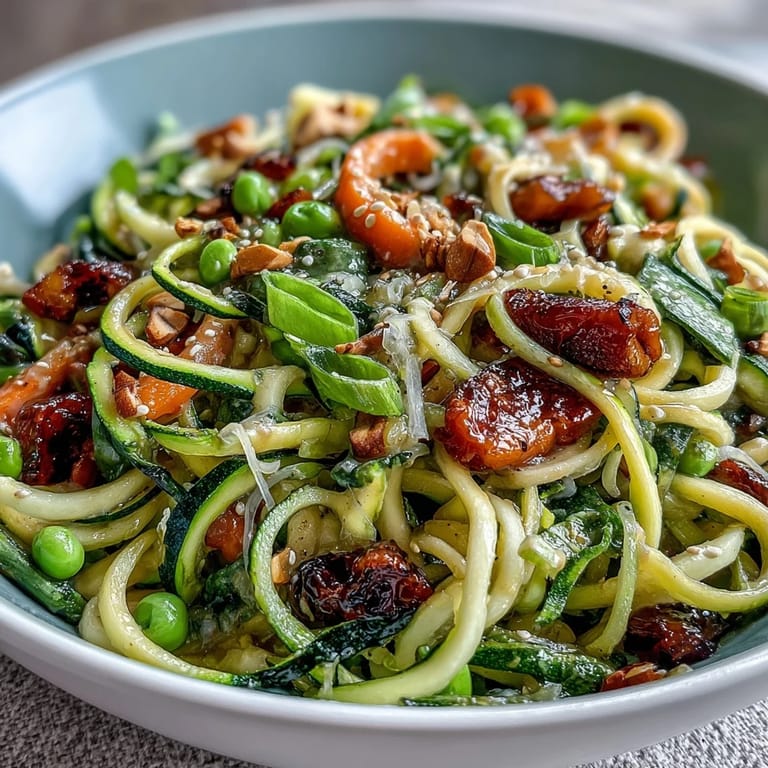 Healthy Easy Zucchini Noodle Stir-Fry with Peanut Sauce: Light and flavorful stir-fry with zucchini noodles, crunchy vegetables, and a smooth peanut sauce.