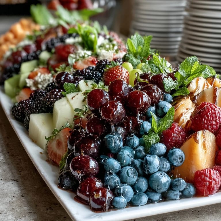 Colorful edible flower fruit platter with grapes, pineapple, and watermelon, perfect for grad parties.  