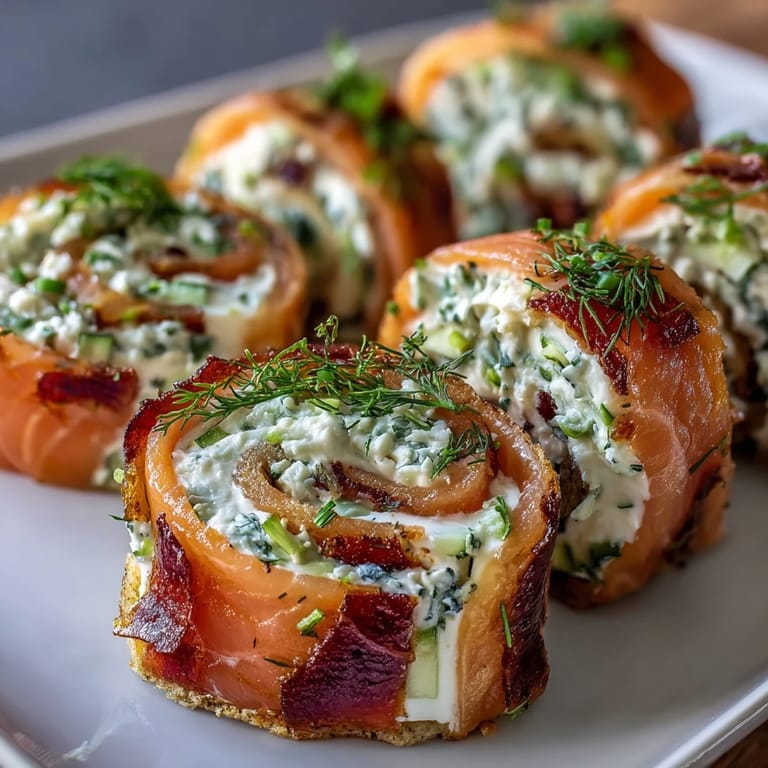 Creamy dill spread and smoked salmon rolled in tortillas, sliced into elegant party pinwheels.