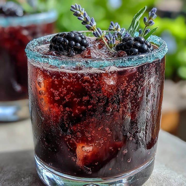 Refreshing blackberry lavender lemonade fizz with bubbles, perfect for summer parties or garden gatherings.