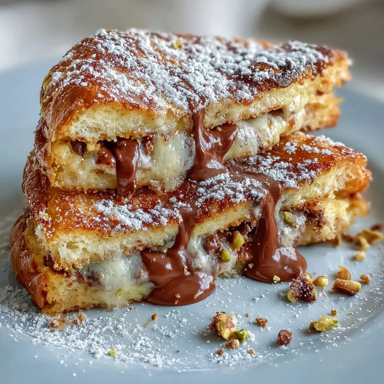 Buttery croissants filled with rich dark chocolate, golden-fried to perfection, and garnished with crunchy pistachios.