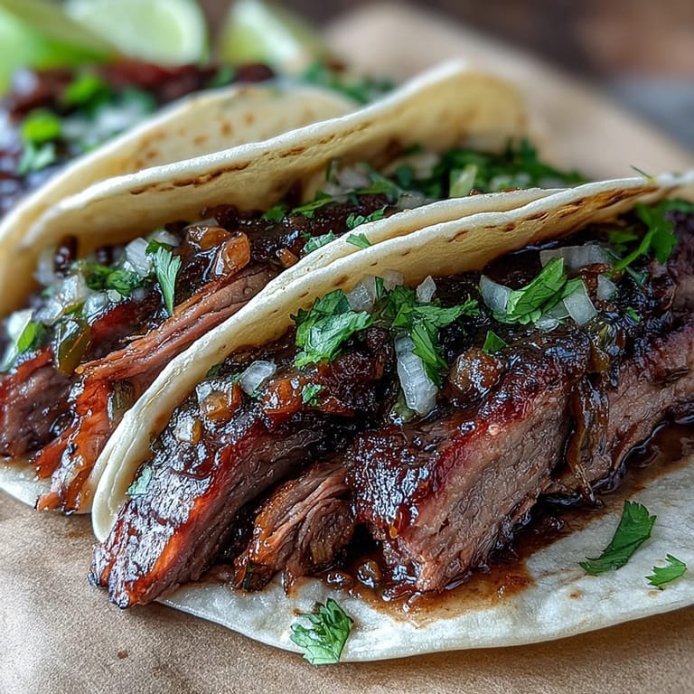 The ultimate juicy smoked brisket tacos ready for serving now.