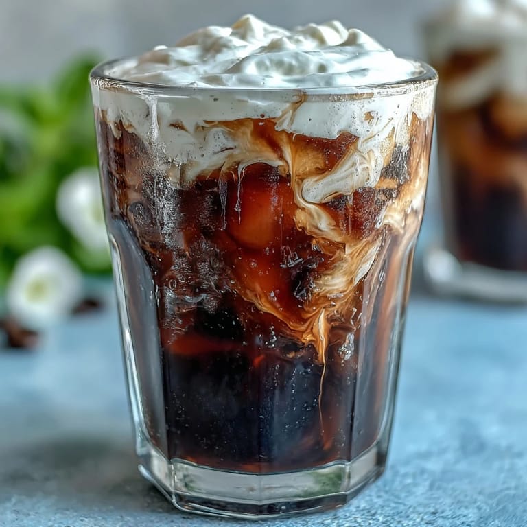 Refreshing cold brew coffee ready to be enjoyed with a splash of sweet cream.
