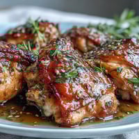 Slow Cooker Honey Mustard Chicken breasts in a thick, glossy golden sauce, served over fluffy white rice.