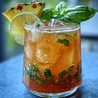 Pineapple Basil Agua Fresca in a glass with fresh basil and lime, a vibrant and refreshing tropical drink.