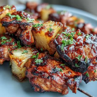 Smoky grilled chicken al pastor skewers with juicy pineapple chunks and charred edges, perfect for a vibrant summer cookout.